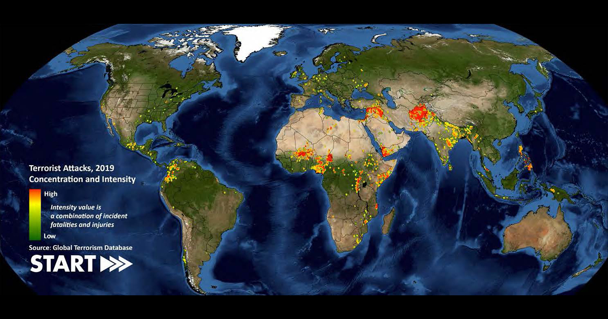Heat map showing terrrost attacks in 2019