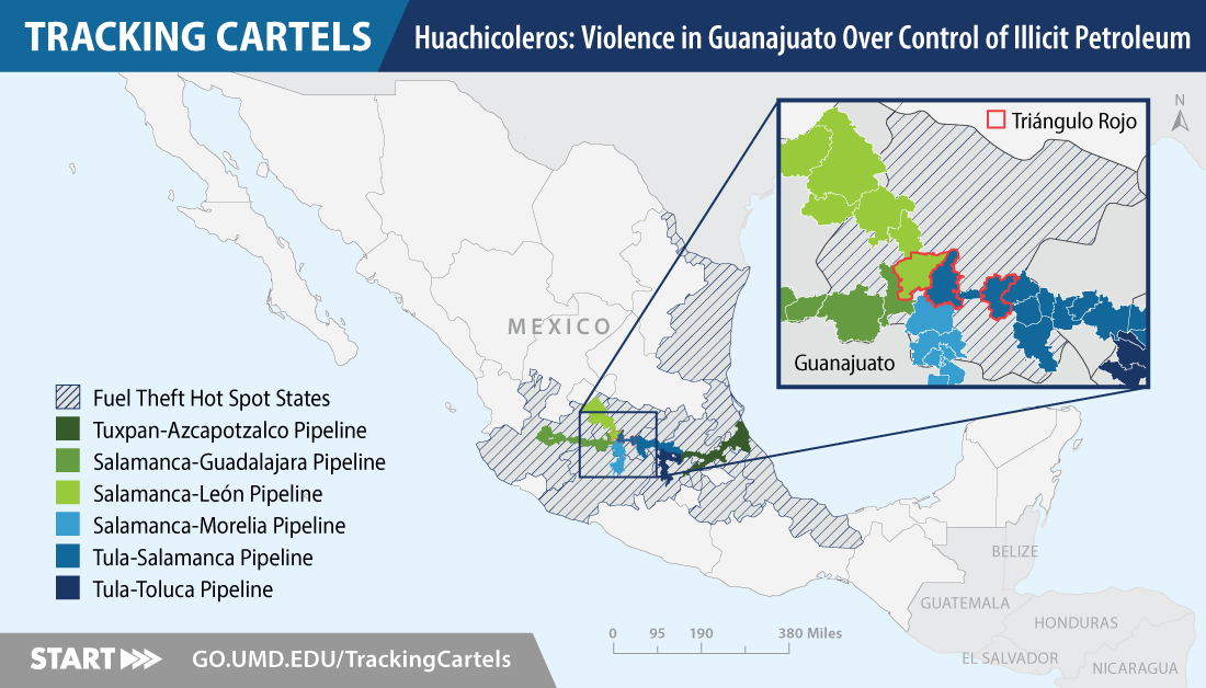 Map of zones of illicit fuel trade in Mexico