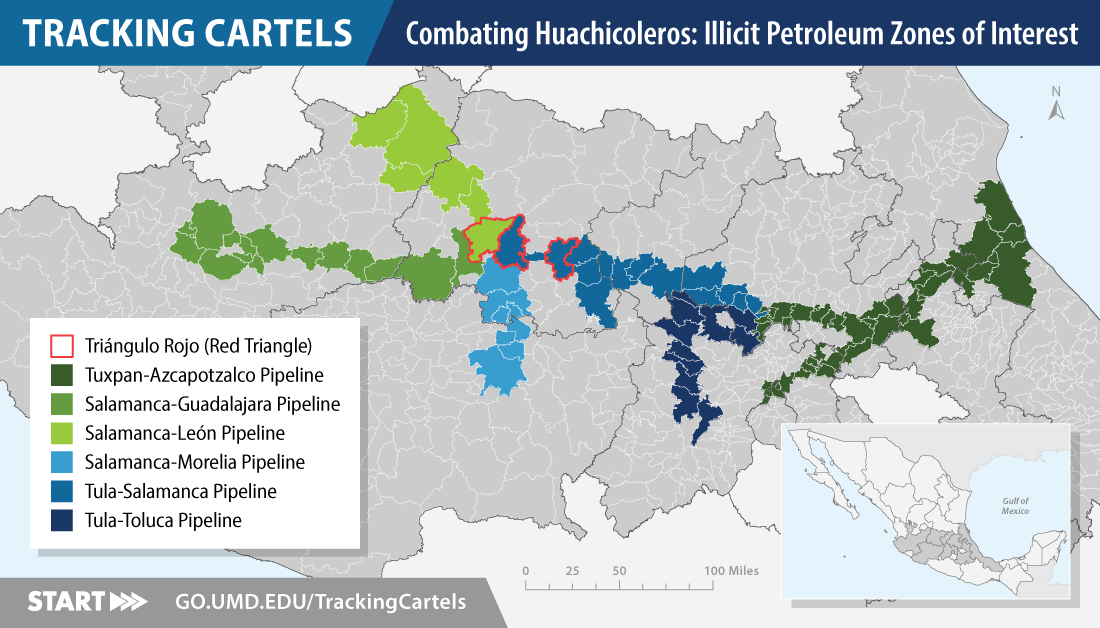 Map of zones of illicit fuel trade in Mexico